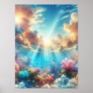 Affiche Récif tropical avec rayons de soleil