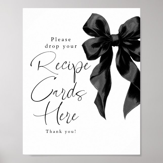 Affiche Recipe Cards Black Bow Bridal Shower Sign (Devant)