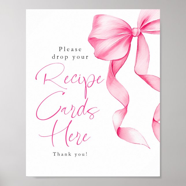 Affiche Recipe Cards Blush Pink Bow Bridal Shower Sign (Devant)