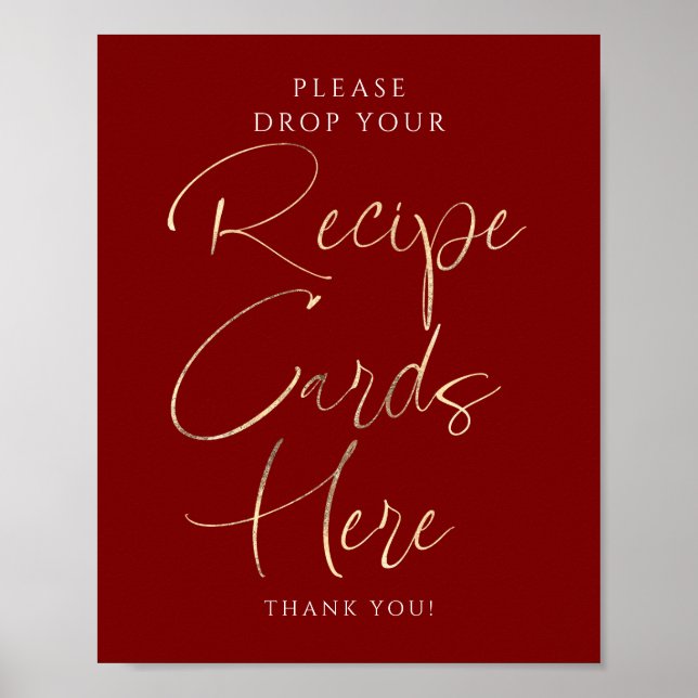 Affiche Recipe Cards Red and Gold Bridal Shower Sign (Devant)