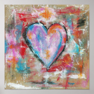 Affiche Reckless Heart Abstract Art Painting Pink Red Blue
