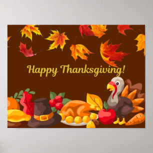Affiche Récolte de bons thanksgivings - Turquie et légumes
