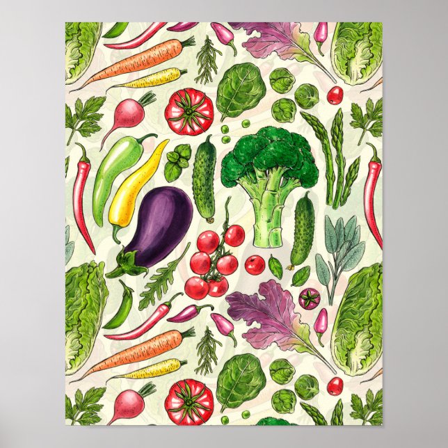 Affiche Récolte de légumes et d'herbes sur le blanc (Devant)