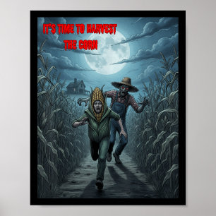 Affiche Récolte de maïs effrayant de fermier zombie avec s