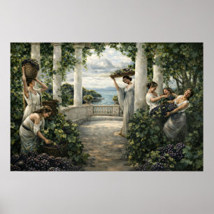 Affiche Récolte de raisin dans un vignoble méditerranéen