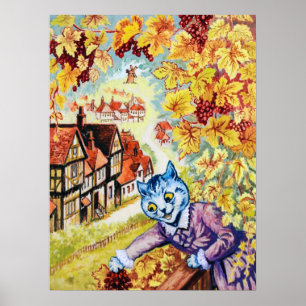 Affiche Récolte de raisins sur le balcon, Louis Wain