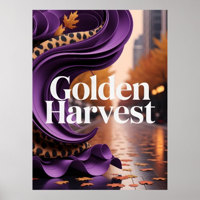 Affiche Récolte dorée design luxe léopard violet automne  (Devant)