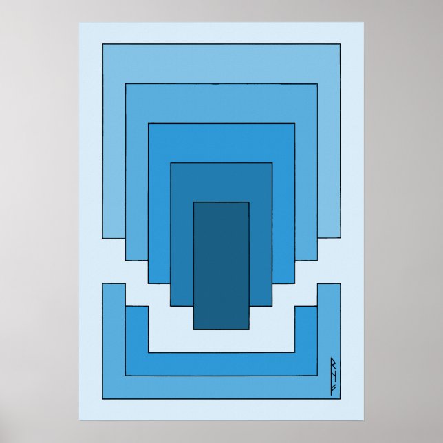 Affiche Rectangle Abstrait en bleu (Devant)