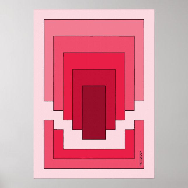 Affiche Rectangle Abstrait en rouge (Devant)