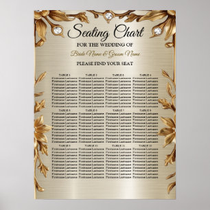 Affiche Rectangle Orné Or mariage Fleurs Dimonées brillant