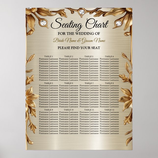 Affiche Rectangle Orné Or mariage Fleurs Dimonées brillant (Devant)