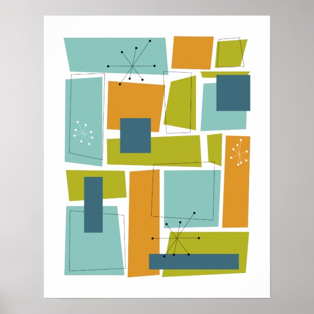 Affiche Rectangles Abstraites Turquoise Green Mid Century (Devant)