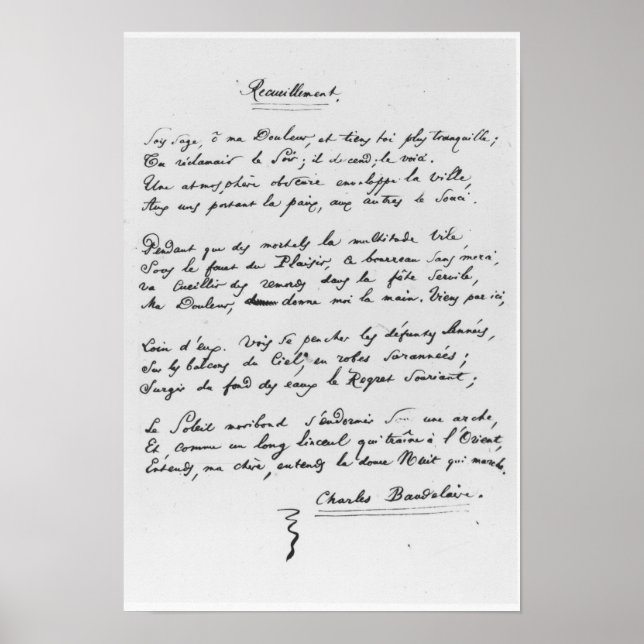 Affiche Recueillement', signé sonnet, 1861 (Devant)