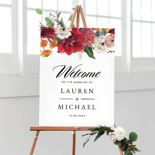 Affiche Red Amaryllis Botanical Winter Wedding Welcome