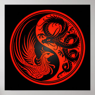 Affiche Red and Black Dragon Phoenix Yin Yang
