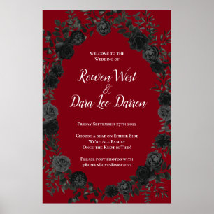 Affiche Red and Black Rose Gothic Wedding Ceremony Sign