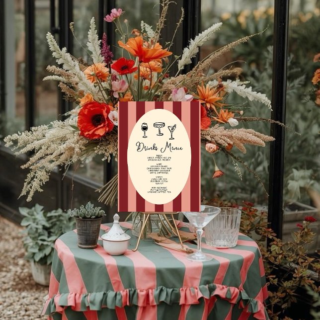 Affiche Red and Blush Striped “Drinks Menu” Wedding (Créateur téléchargé)