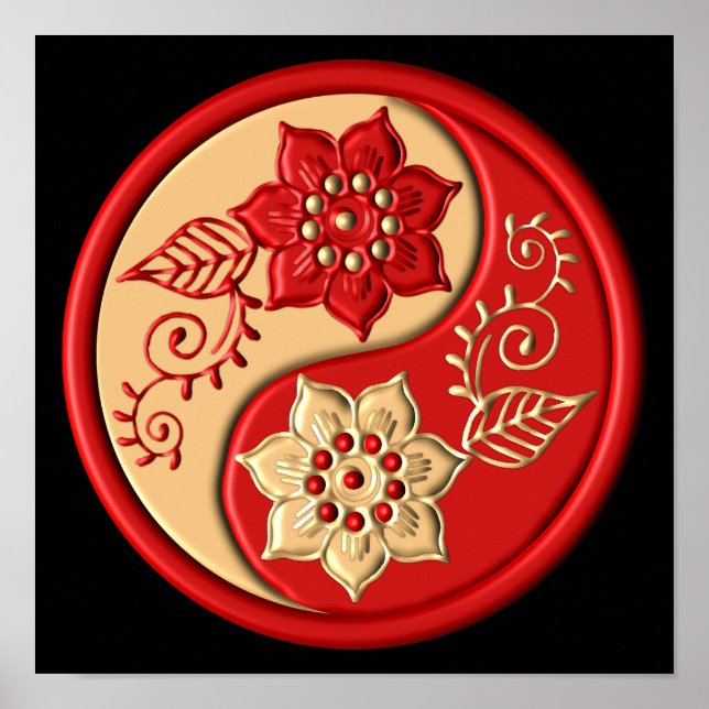 Affiche Red and Gold Floral Yin Yang (Devant)