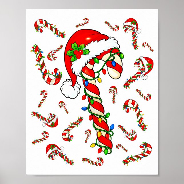 Affiche Red And White Candy Cane Santa Christmas Xmas Ligh (Devant)