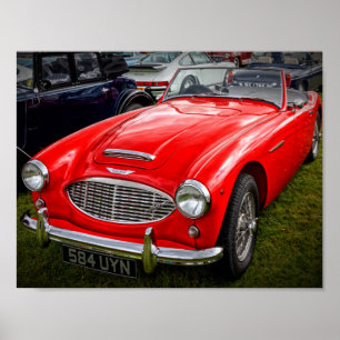 Affiche Red Austin Healey 3000 voiture de sport classique