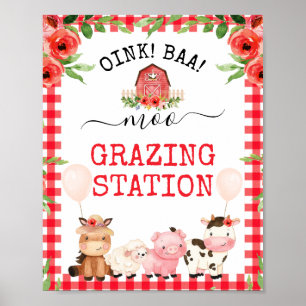 Affiche Red Barn Oink Baa Moo Animaux de ferme Anniversair