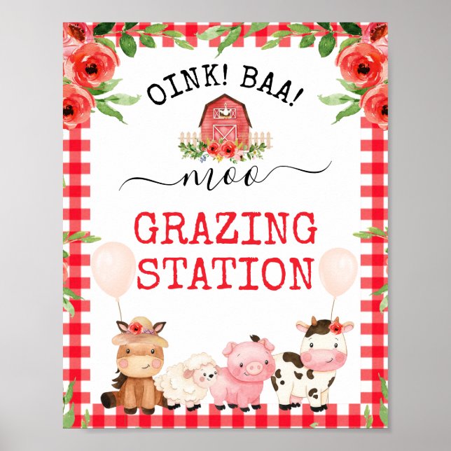 Affiche Red Barn Oink Baa Moo Animaux de ferme Anniversair (Devant)