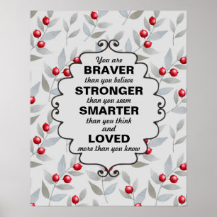 Affiche Red Berries Grey Feuilles Mots d'encouragement