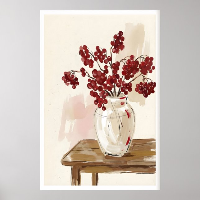 Affiche Red Berries Still Life Print Painterly Branches in (Devant)