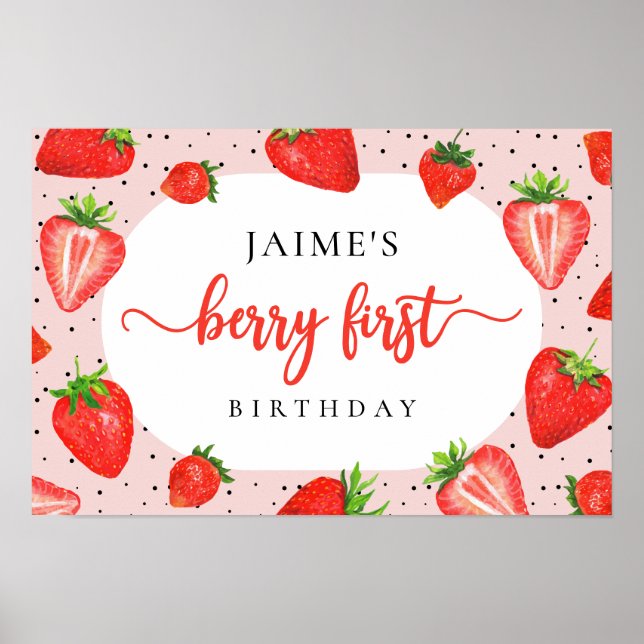 Affiche Red Berry Premier anniversaire Fille fraise Annive (Devant)