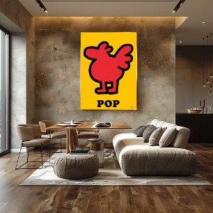 Affiche Red Bird Pop Art - Cartographier Animal Silhouette