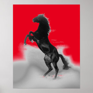 Affiche Red Black Grey Rearing Cheval Pop Art