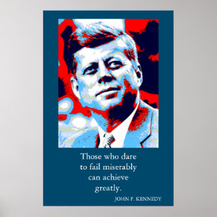 Affiche Red Blue Pop Art JFK John F. Kennedy Citation Atte