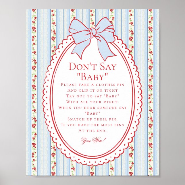 Affiche Red & Blue Vintage Fancy Floral Dont Say Baby Game (Devant)