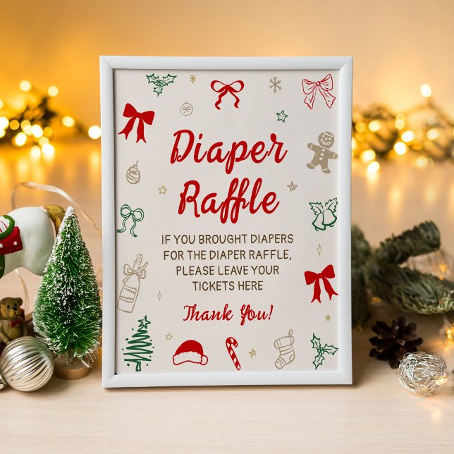 Affiche Red Bow Christmas Baby Shower Diaper Raffle  (Créateur téléchargé)