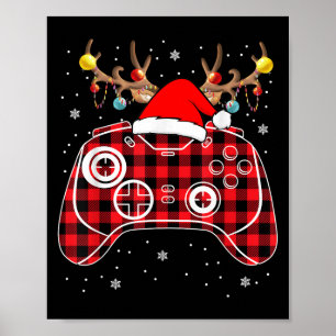 Affiche Red Buffalo Plaid Joueur de Noël Jeu Vidéo Jeu Noë
