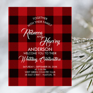 Affiche red buffalo plaid rustic winter wedding welcome