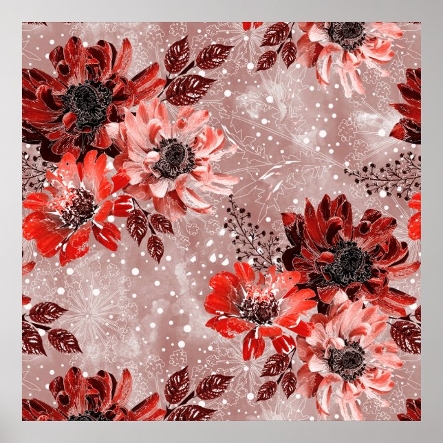 Affiche Red, burgundy flowers. (Devant)