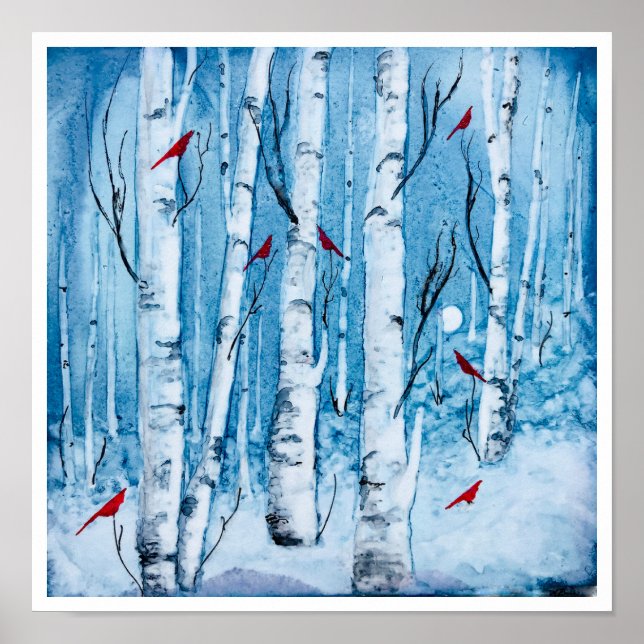Affiche Red Cardinal Birch Tree Rustic (Devant)