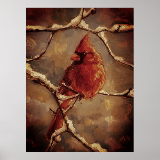 Affiche Red Cardinal Bird Oil Painting – Winter Branch