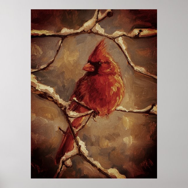 Affiche Red Cardinal Bird Oil Painting – Winter Branch (Devant)
