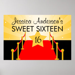 Affiche Red Carpet Hollywood Sweet 16 Anniversaire