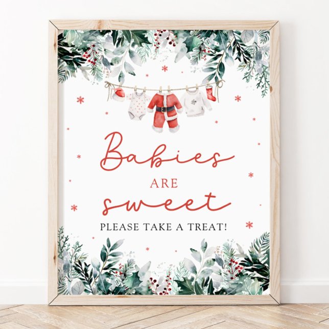 Affiche Red Christmas Père Noël Babies Are Sweet Take a Tr (Watercolor Red Christmas Santa Babies Are Sweet Take a Treat Sign)