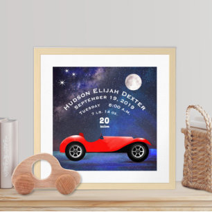 Affiche Red Classic Car Bébé Garçons Birth Stat Birth Reco