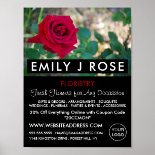 Affiche Red Crimson Rose, Floristry Publicité
