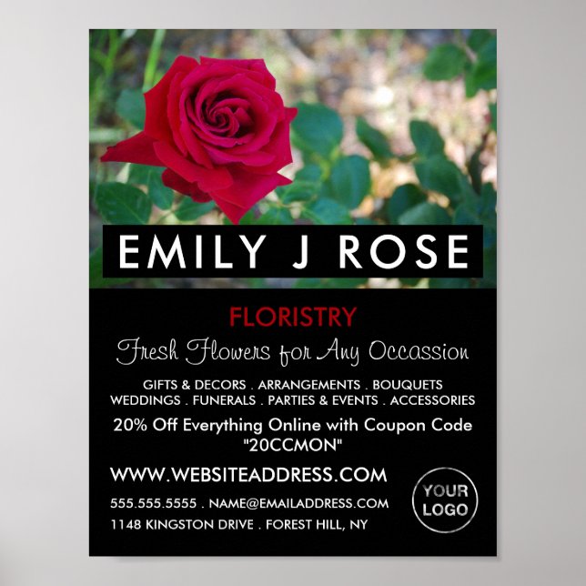 Affiche Red Crimson Rose, Floristry Publicité (Devant)