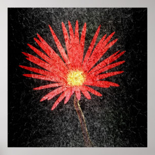 Affiche Red Daisy Flower Painting