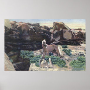 Affiche Red Desert, WY - Stallion Palomino sauvage capturé