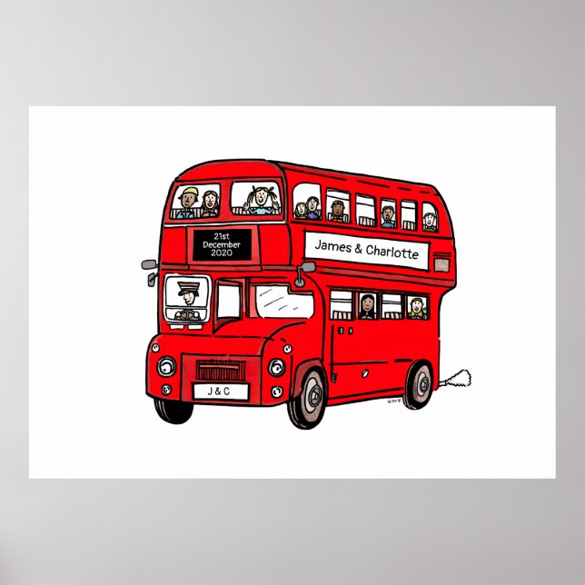 Affiche Red Double Decker London Bus Mariage Imprimer l'af (Devant)