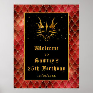 Affiche Red Dragon Scales Gold Anniversaire de fête Bienve