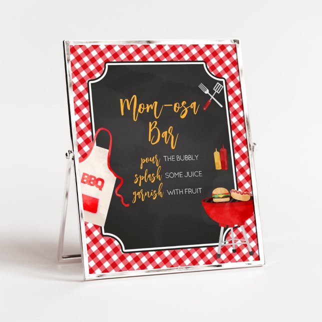 Affiche Red En vichy BBQ Baby shower Maman Osa Bar (Burger in the Oven Baby Shower Mom Osa Bar Sign)